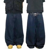 Hearujoy  Vintage Skull Print Gothic Fashion Trend Embroidery Street Y2k Casual Denim Pants Straight Wide Leg Jeans for Men Women